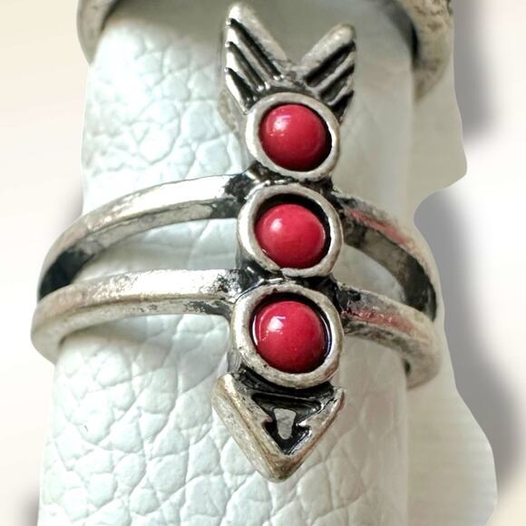 Free People Count Your Lucky Stars Ring Set in Silver Red Western Bohemian - Picture 4 of 8